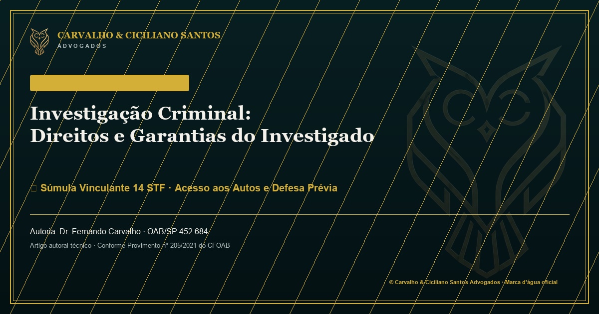 Investigação criminal: direitos e garantias do investigado desde o primeiro ato